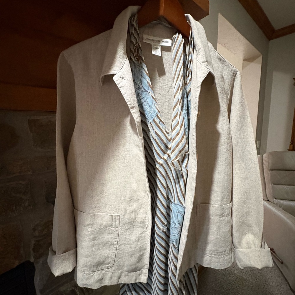 Jones New York Sport Neutral 100% Linen-Jacket Sz Large